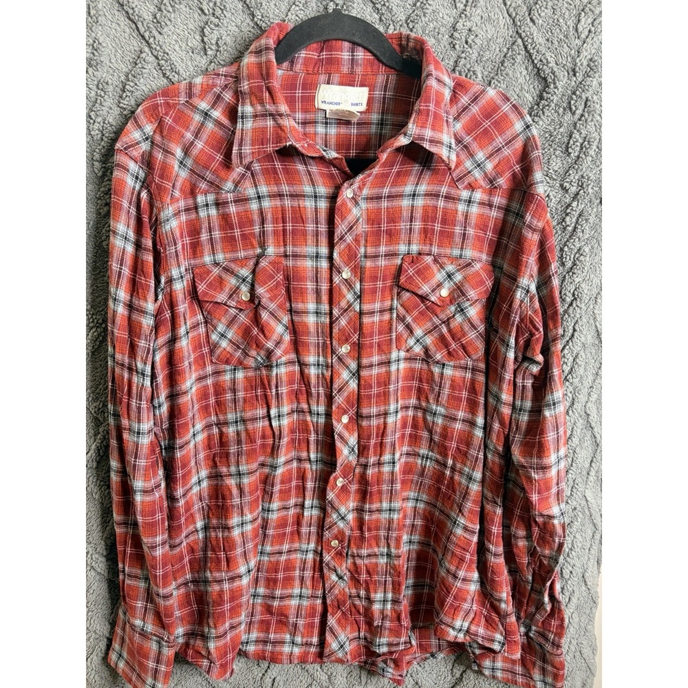 Men's Wrangler Wrancher Pearl Snap Plaid Flannel Shirt - XL